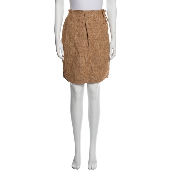 Marni Brown Neutral Flax Linen Blend Pleat Detailed Faux Wrap Skirt EUC IT42 US6 - Picture 1 of 11